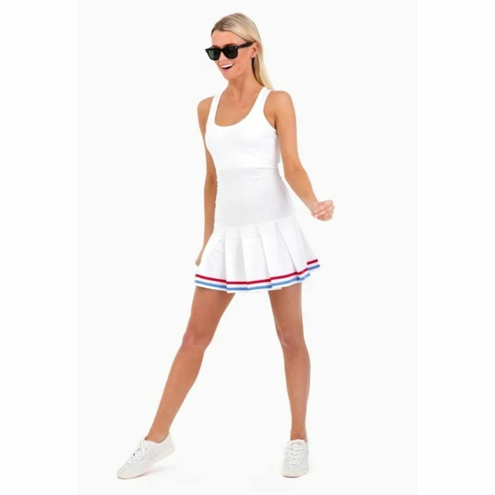 Boast Women's White Athletic Tennis Dress Pleated Skirt Shelf Bra L NWOT 225281